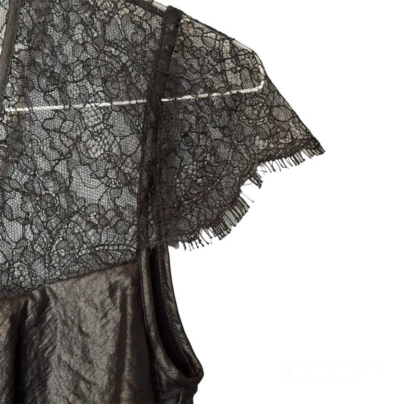 BCBGMAXAZRIA Black Ruffle Woven Tiered Lace Dress  Cap Sleeve V‎ Neck EUC Sz S - Picture 6 of 14